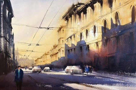 Watercolor of street scene