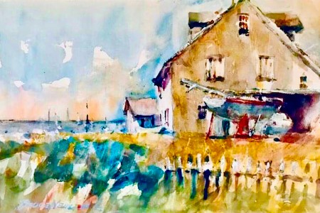 watercolor of house by the sea
