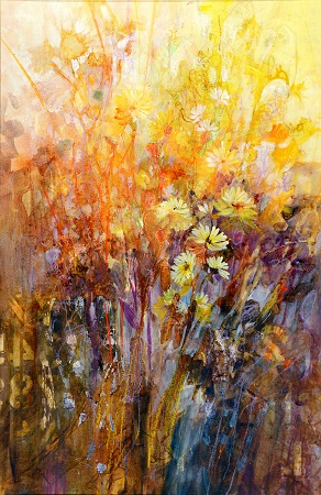 Watercolor of flowers, warm colors