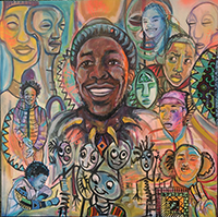 collage painting with different people and symbols